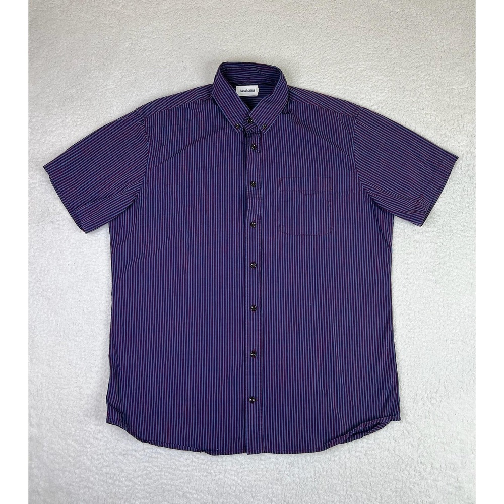 Short-Sleeve Purple Striped Button-Up Shirt